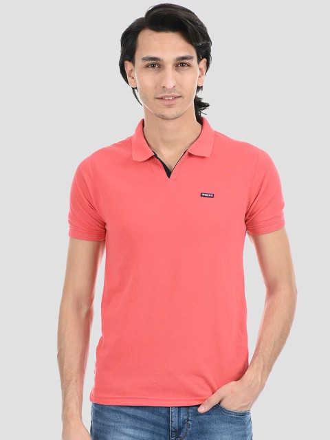 Cloak & Decker by Monte Carlo Men Peach-Coloured Polo Collar T-shirt