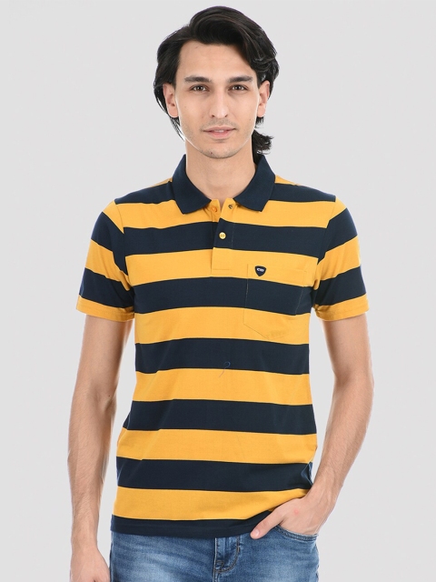

Cloak & Decker by Monte Carlo Men Yellow & Black Striped Polo Collar T-shirt