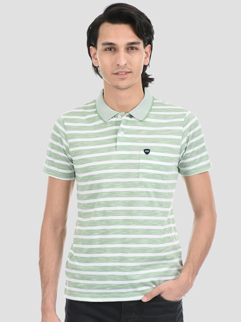 

Cloak & Decker by Monte Carlo Men Green Striped Polo Collar T-shirt