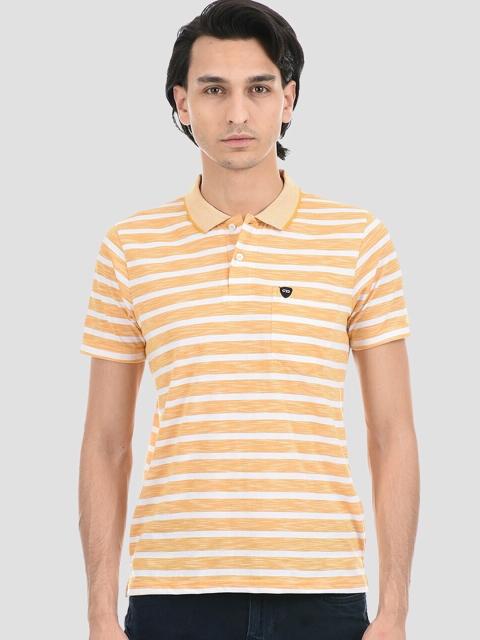 

Cloak & Decker by Monte Carlo Men Yellow Striped Polo Collar T-shirt