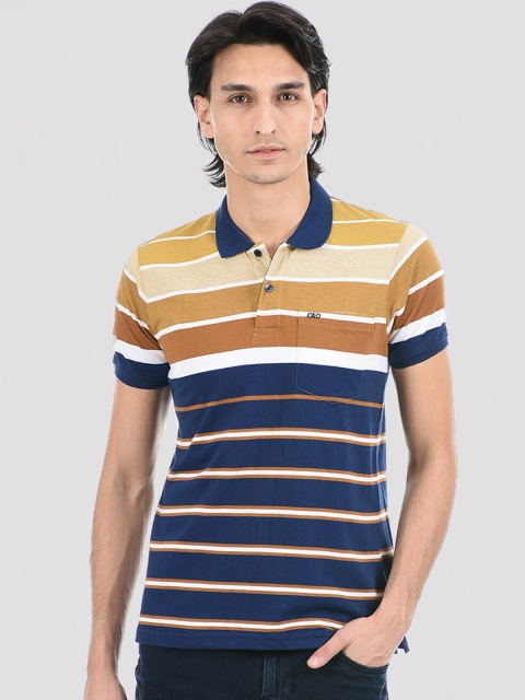 

Cloak & Decker by Monte Carlo Men's Multicoloured Striped Polo Collar T-shirt, Blue