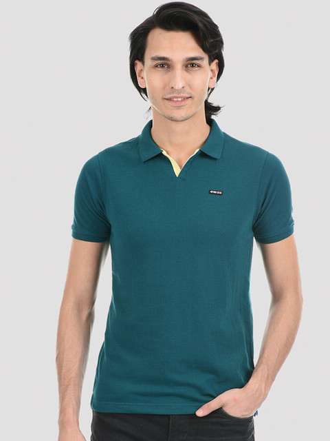 

Cloak & Decker by Monte Carlo Men Teal Polo Collar Applique T-shirt