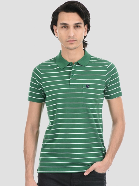 

Cloak & Decker by Monte Carlo Men Green & White Striped Polo Collar T-shirt