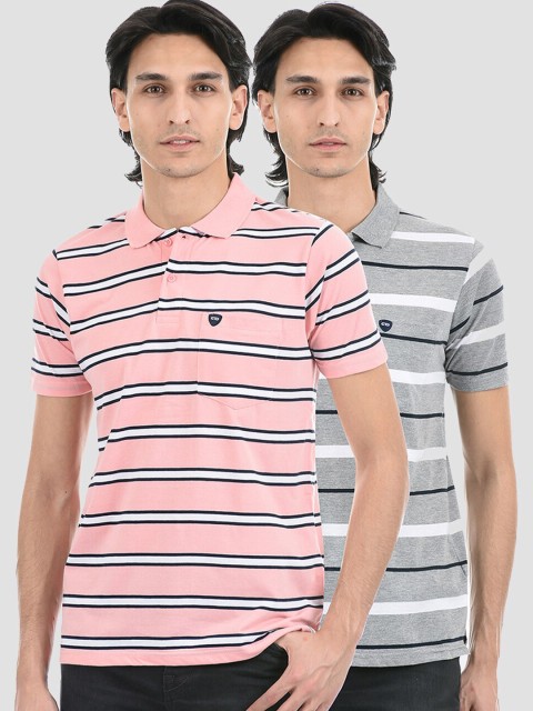

Cloak & Decker by Monte Carlo Men Pack of 2 Grey & Peach-Coloured Polo Collar T-shirt