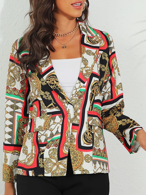 

URBANIC Women Green Printed Single Breasted Slim Fit Blazers