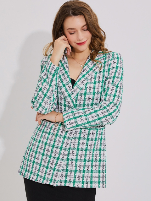 

URBANIC Women White & Green Printed Single-Breasted Casual Blazer