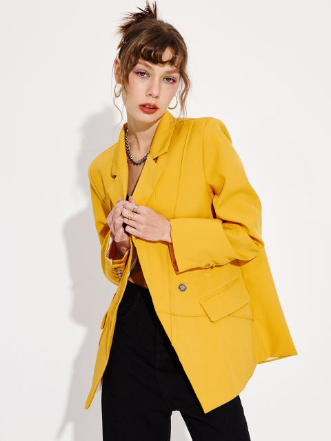 

URBANIC Women Yellow Solid Single-Breasted Formal Blazer