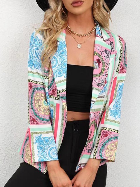 

URBANIC Women Blue & Pink Printed Blazers