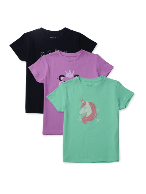 

Gini and Jony Girls Green & Purple Set Of 3 Printed T-shirts