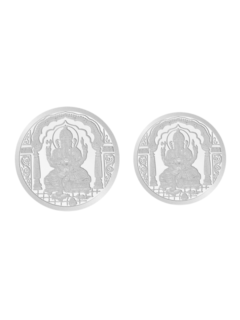 

WHP JEWELLERS Set Of 2 Silver-Toned 999 Pure Silver Ganesh Coins