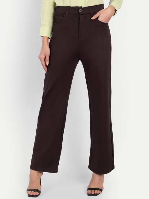 

BROADSTAR Women Coffee Brown Straight Fit High-Rise Easy Wash Cotton Trousers