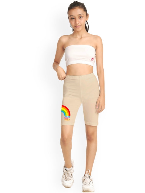 

DChica Girls Beige Skinny Fit High-Rise Cycling Shorts