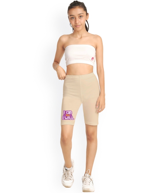 

DChica Girls Beige Skinny Fit High-Rise Cycling Shorts