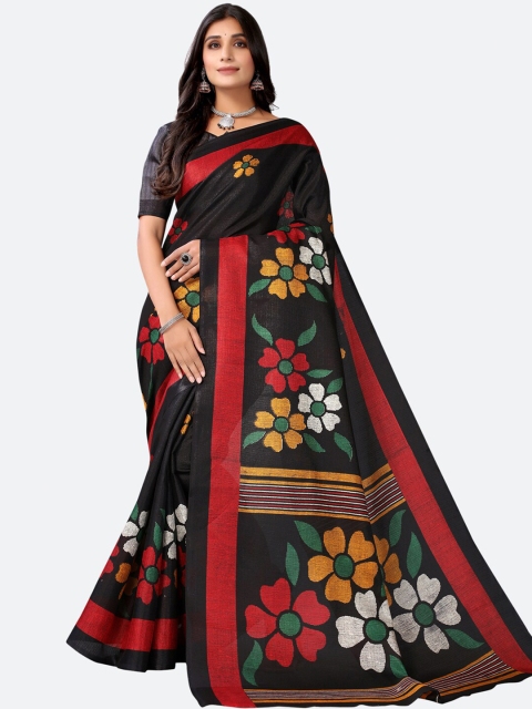

KALINI Black & Red Floral Silk Cotton Saree