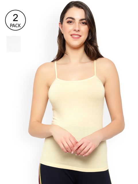 

ADEERA Women Pack Of 2 White & Beige Camisoles