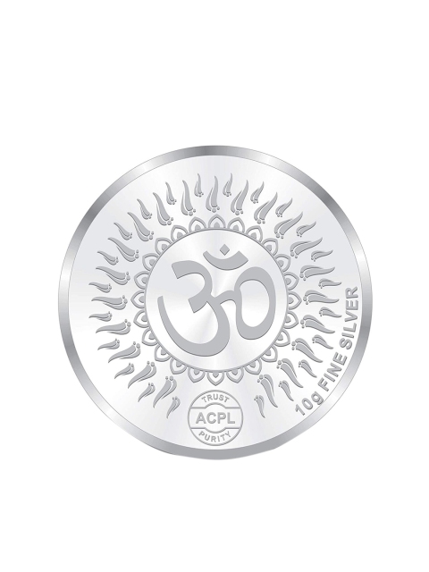 

LeCalla Silver-Toned & Pink Shri Laxmi & Ganesh 10 gram 999 Round Silver Coin