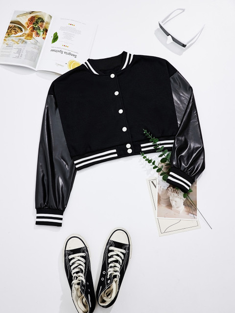

URBANIC Women Black Striped Longline Open Front Jacket