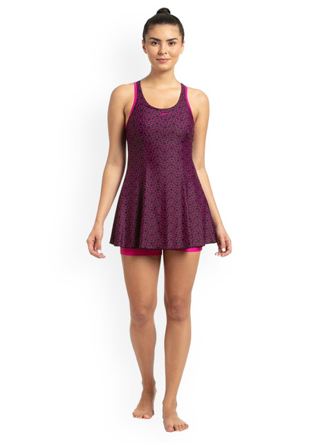 

Speedo Women Black & Pink Printed Swimming dress