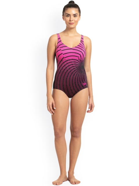 

Speedo Women Black & Pink Printed Bodysuit
