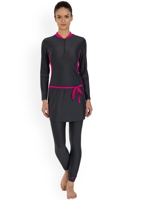 

Speedo Women Charcoal Grey & Pink Solid Swim Set