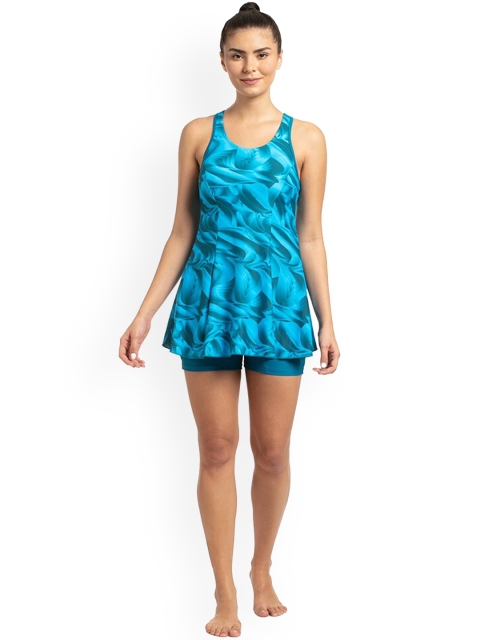 

Speedo Women Teal Blue Printed Swimming dress