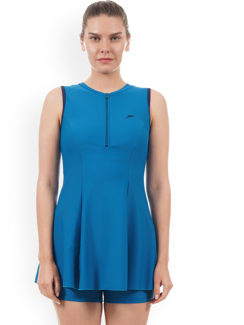 

Speedo Women Navy Blue Solid Swimdress With Boyleg
