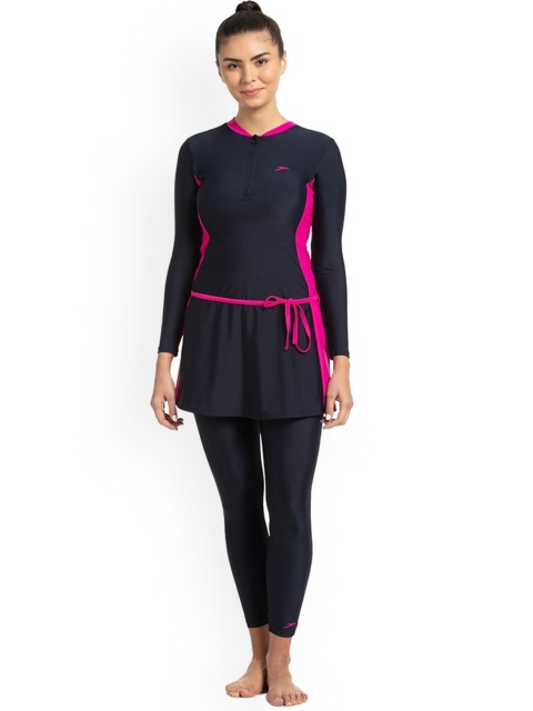 

Speedo Women Black & Pink Colourblocked Two-Piece Full Body Swim Suit, Navy blue