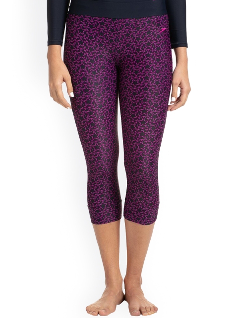 

Speedo Women True Navy & Electric Pink Printed Capri Swimwear, Navy blue