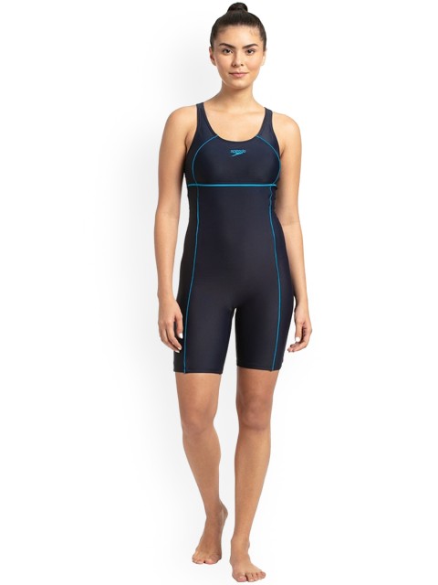 

Speedo Women Navy Blue Solid Legsuit