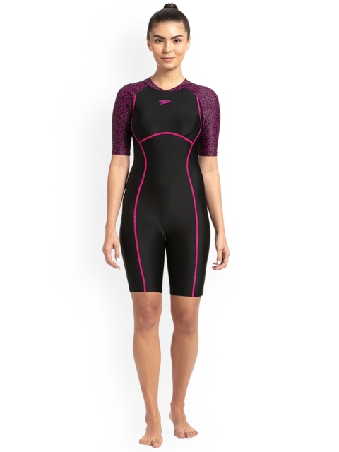 

Speedo Women Black & Pink Solid Allover Kneesuit