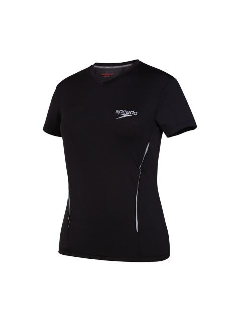 

Speedo Women Black & Silver Brand Logo Printed Dry T- Shirt Swimwear