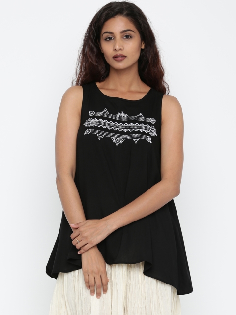 

AND Women Black Embroidered Top