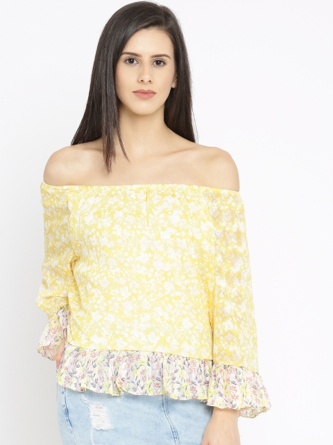 

AND Women Yellow Printed Bardot Top