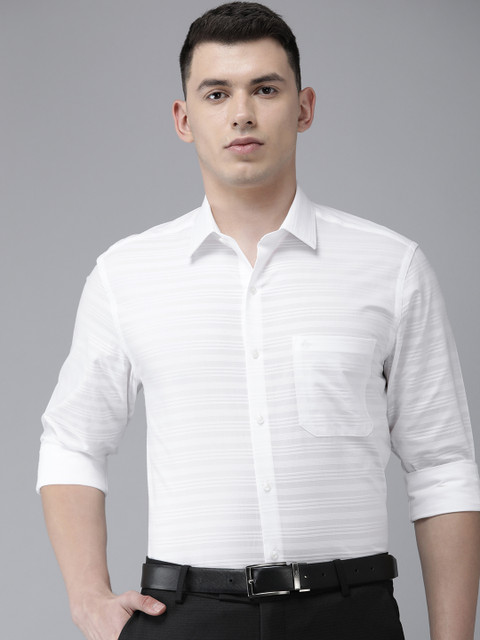 

Arrow Men White Classic Fit Striped Pure Cotton Formal Shirt