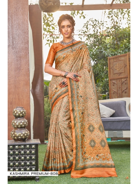 

KALINI Orange & Beige Silk Blend Saree