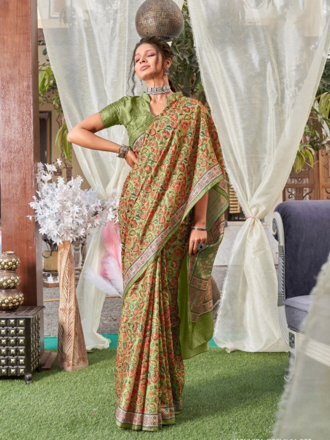 

KALINI Green & Pink Silk Blend Saree