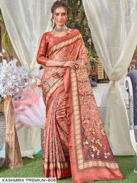 

KALINI Peach-Coloured & Beige Silk Blend Saree