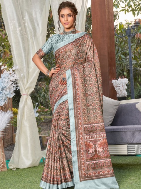 

KALINI Pink & Blue Silk Blend Saree