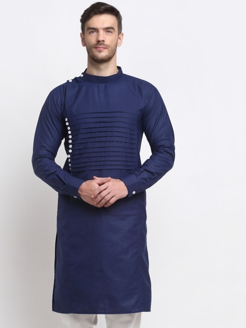 

Benstoke Men Navy Blue Solid Kurta