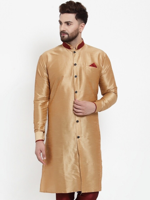 

Benstoke Men Copper-Toned Silk Mandarin Collar Kurta