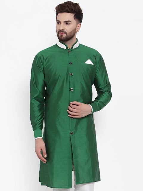 

Benstoke Men Green Thread Work Kurta