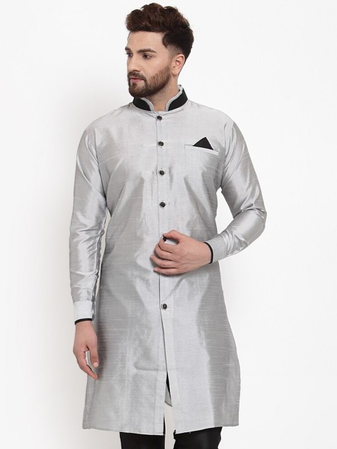 

Benstoke Men Silver Solid Kurta