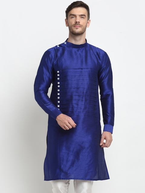 

Benstoke Men Royal Blue Solid Silk Blend Kurta