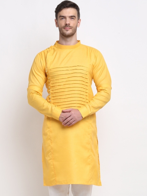 

Benstoke Men Yellow Solid Cotton Straight Kurta