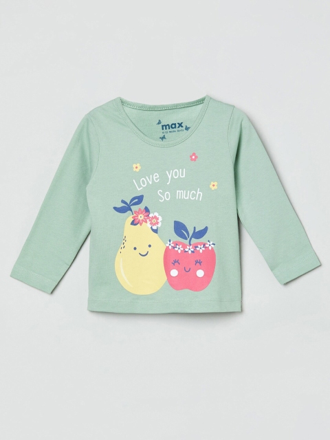 

max Girls Green Printed Applique T-shirt