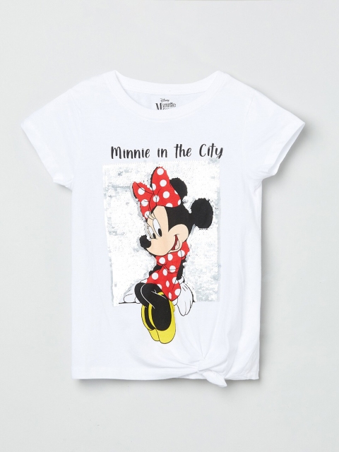 

max Girls White Minnie Printed Applique T-shirt