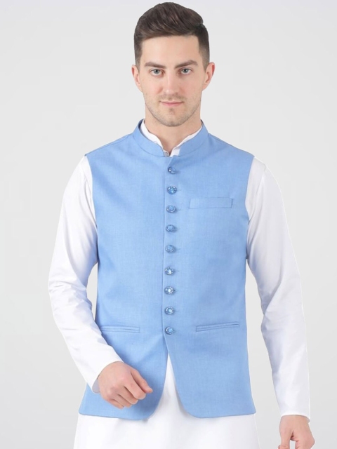 

TAHVO Men Blue Solid Nehru Jackets