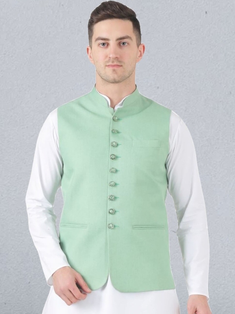 

TAHVO Men Green Solid Nehru Jackets