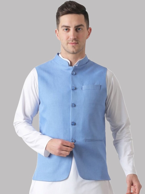 

TAHVO Men Blue Solid Nehru Jackets