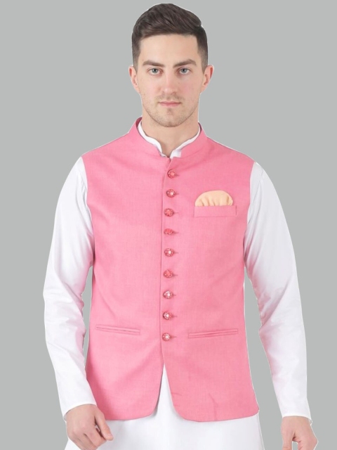 

TAHVO Men Pink Solid Nehru Jackets